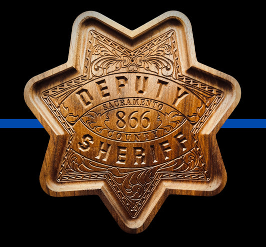 Personalized Badge Valet Tray – Custom Department Badge Shape
