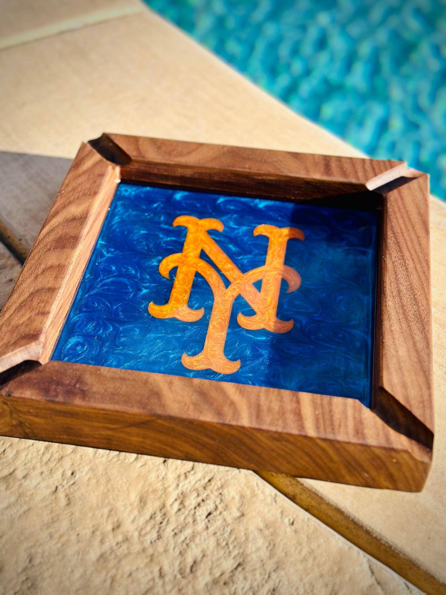 Custom Walnut Cigar Ash Tray — Personalized Epoxy Logo Design
