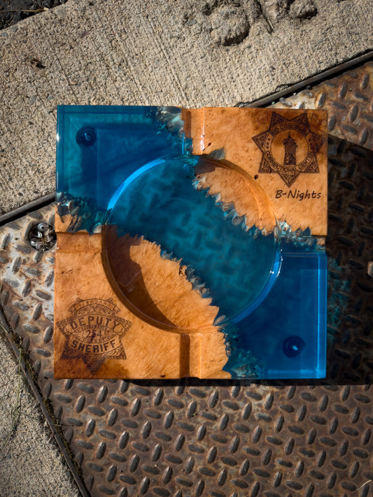 Luxury Custom Cigar Ash Tray | Live Edge Burl & Epoxy | Personalized Gift