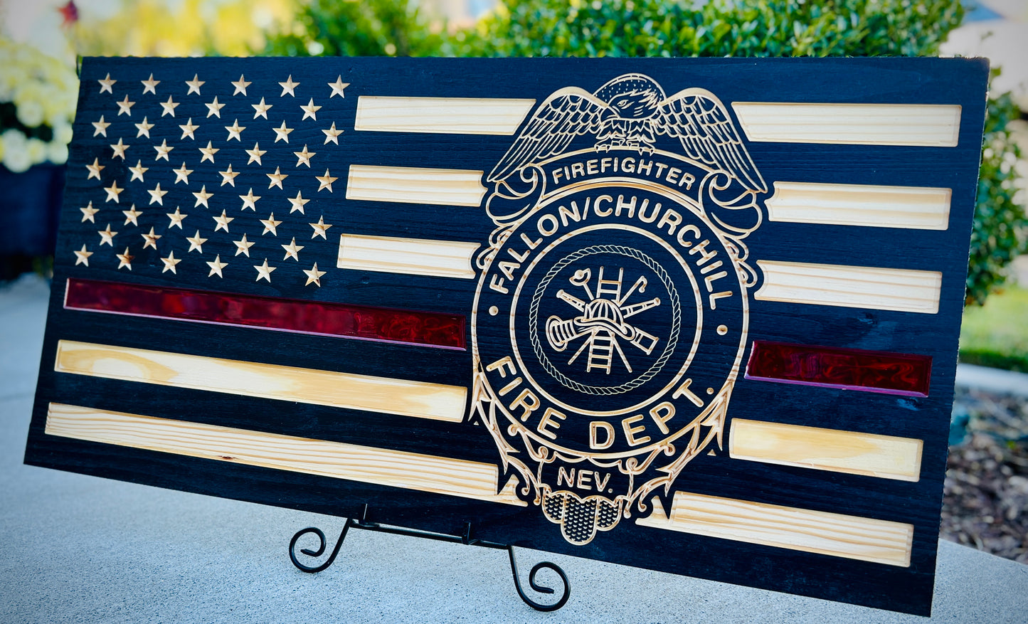 Custom Thin Line American Flag — Handcrafted Wood Flag with Epoxy Line
