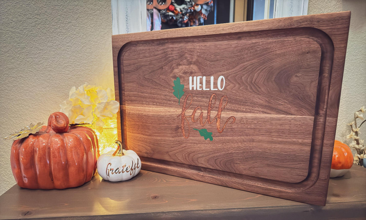 "Hello Fall" Walnut Cutting Board — Epoxy Inlay | Ready to Ship
