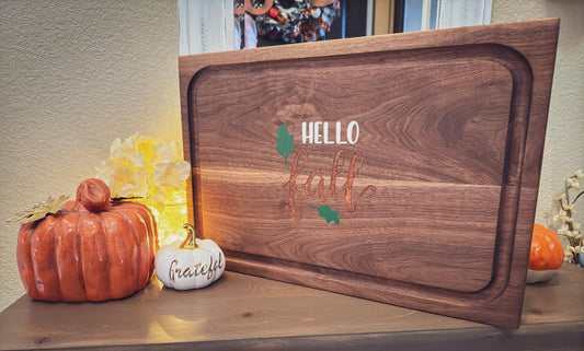 "Hello Fall" Walnut Cutting Board — Epoxy Inlay | Ready to Ship