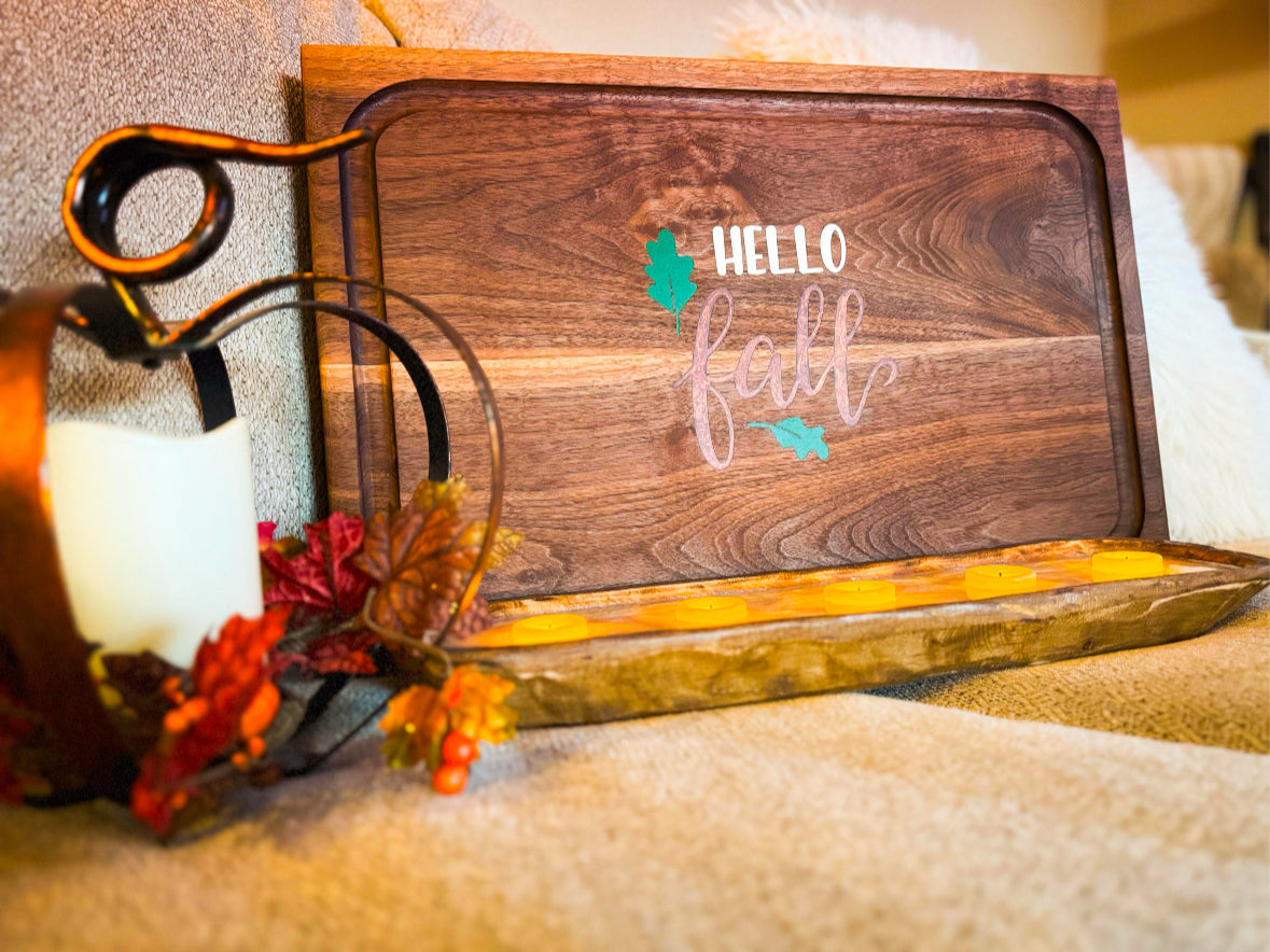"Hello Fall" Walnut Cutting Board — Epoxy Inlay | Ready to Ship