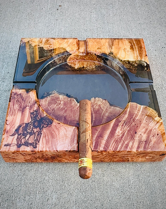 Luxury Custom Cigar Ash Tray | Live Edge Burl & Epoxy | Personalized Gift
