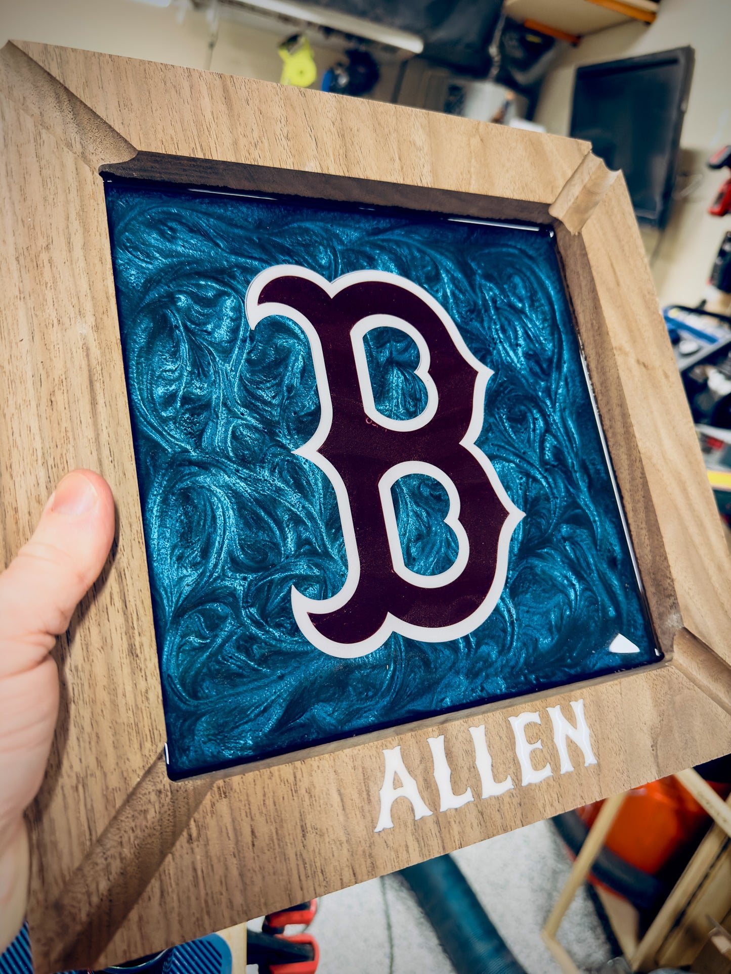 Custom Walnut Cigar Ash Tray — Personalized Epoxy Logo Design