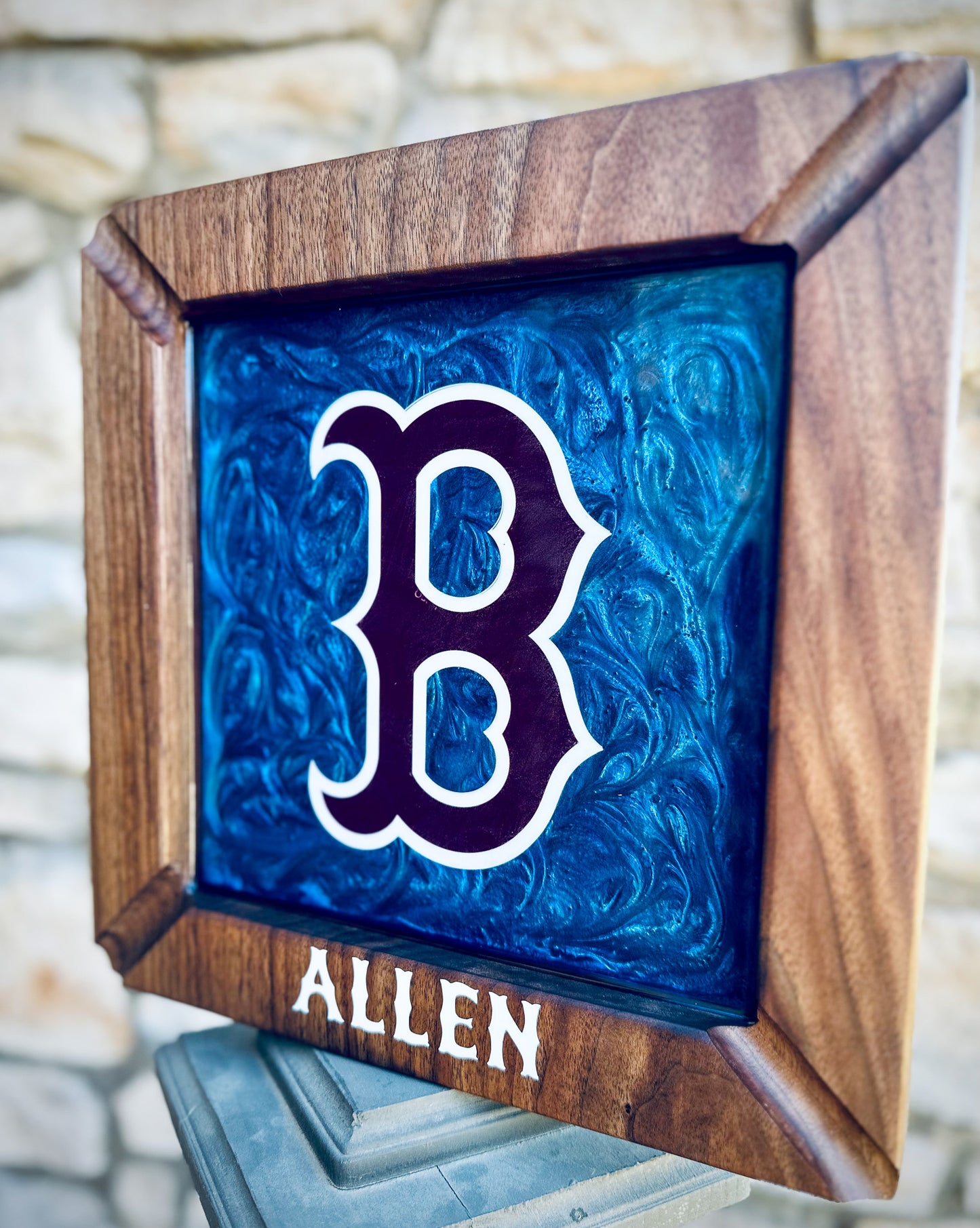 Custom Walnut Cigar Ash Tray — Personalized Epoxy Logo Design