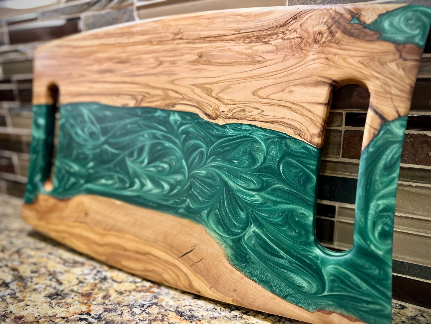 Turkish Olivewood Emerald River Charcuterie Board