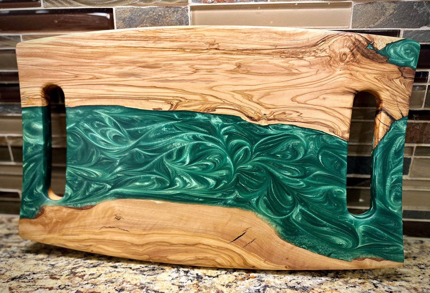 Turkish Olivewood Emerald River Charcuterie Board