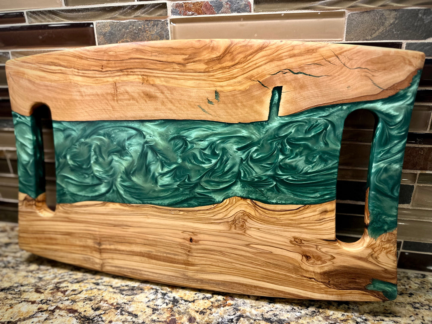 Turkish Olivewood Emerald River Charcuterie Board