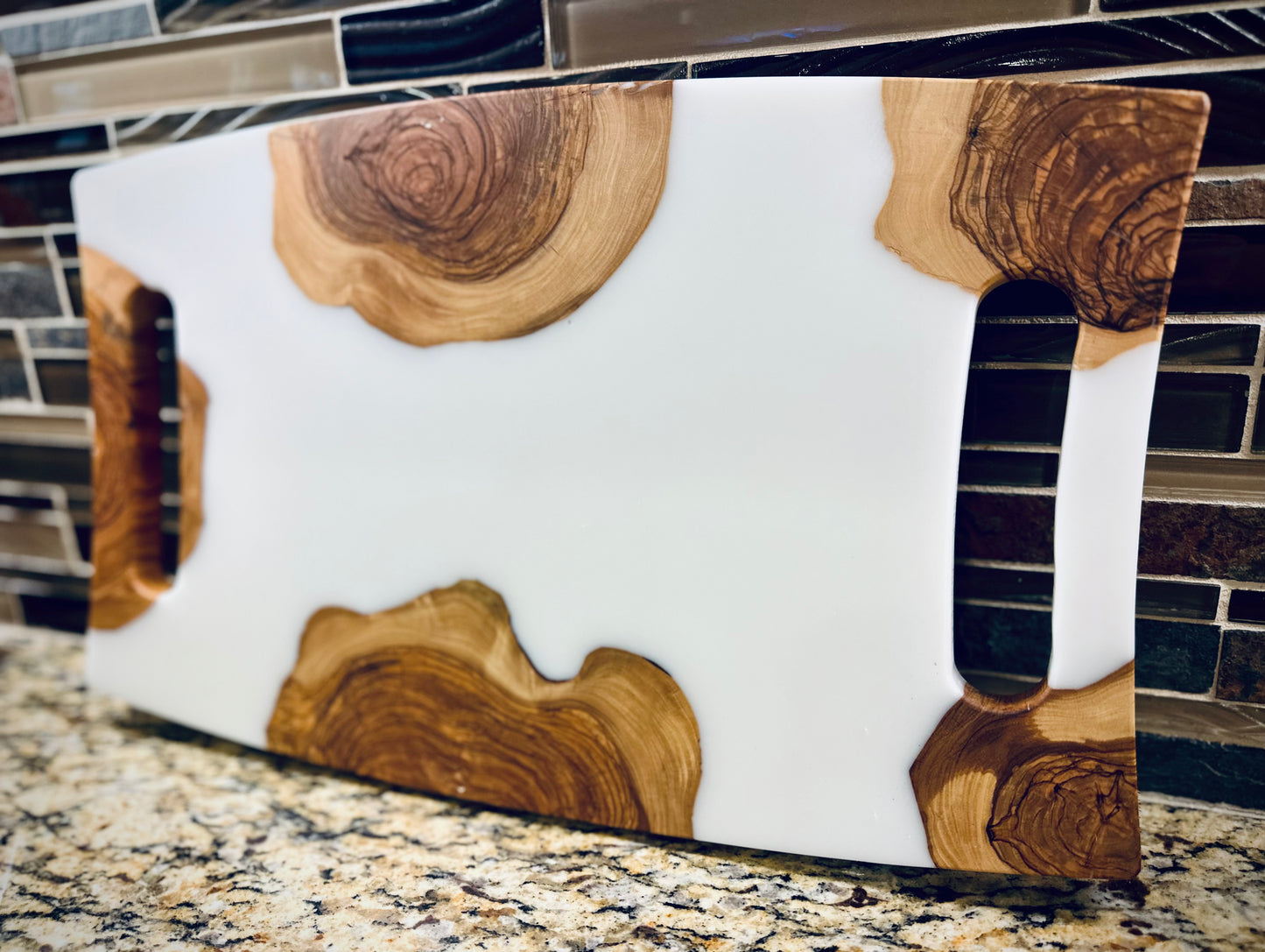 Turkish Olivewood "Milk & Cookies" Charcuterie Board – White Epoxy