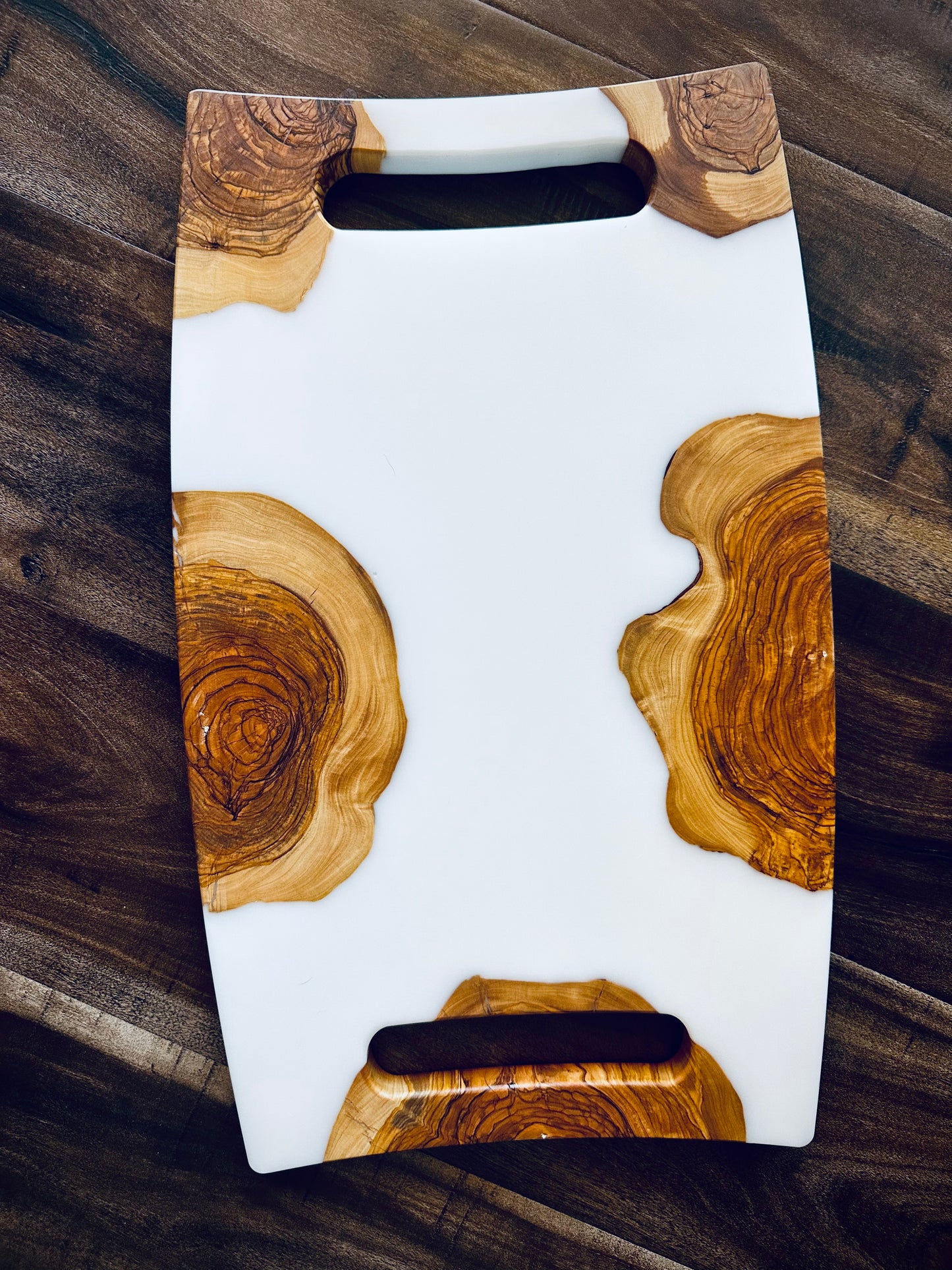 Turkish Olivewood "Milk & Cookies" Charcuterie Board – White Epoxy
