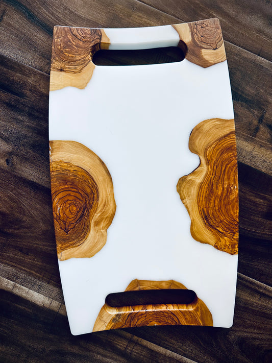 Turkish Olivewood "Milk & Cookies" Charcuterie Board – White Epoxy