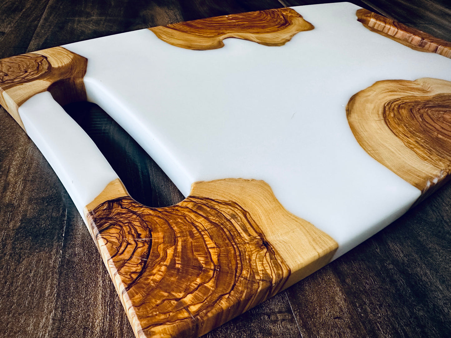 Turkish Olivewood "Milk & Cookies" Charcuterie Board – White Epoxy
